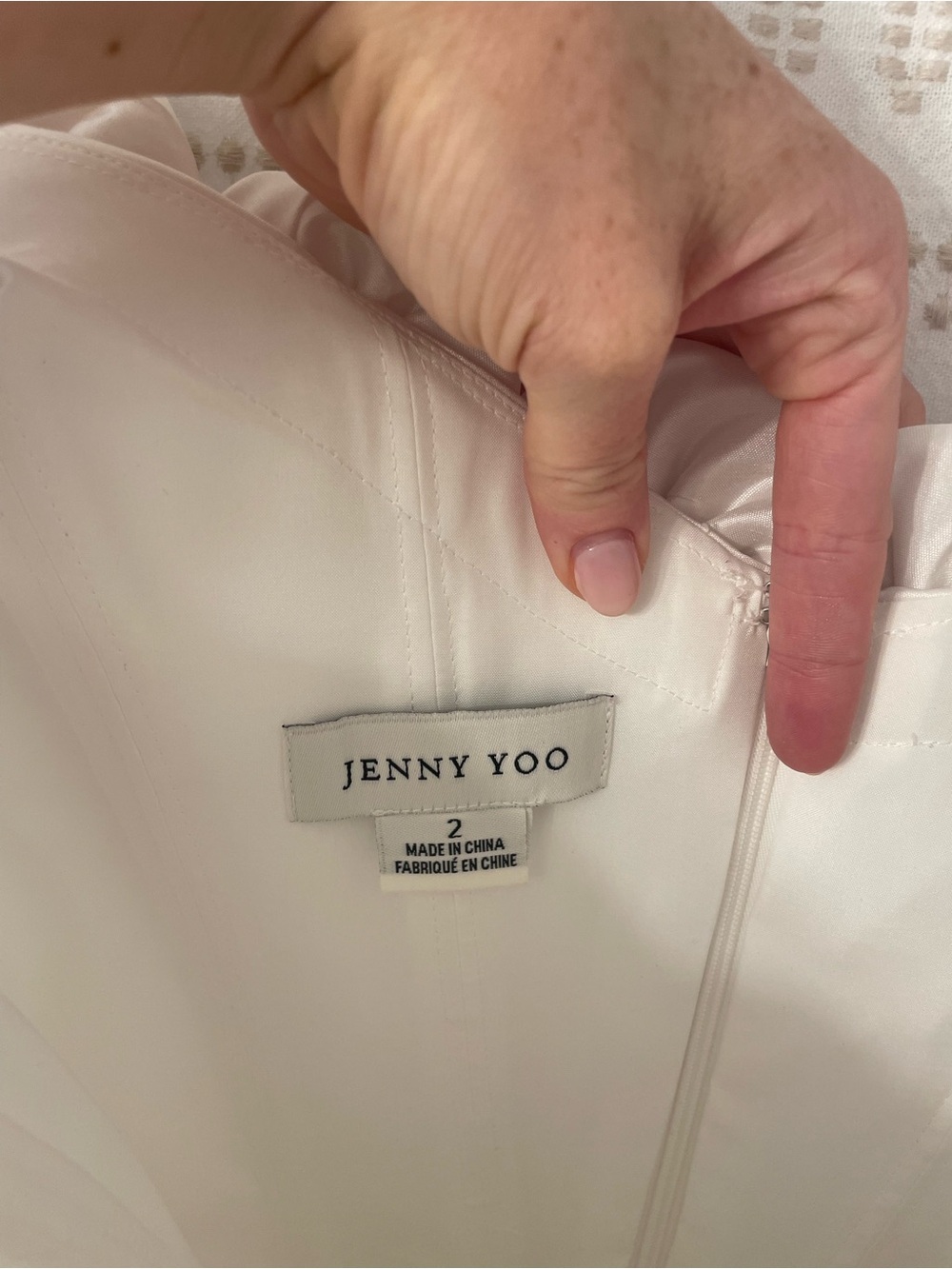 Jenny Yoo Maren Midi in Light Ivory - Satin with Rosette Trim - Picture 7 of 9